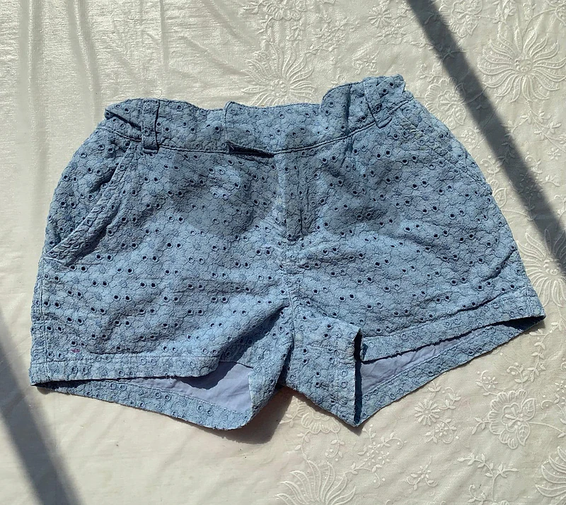 Greendog Light Blue Eyelet Lace Camp Shorts Greendog Light Blue Eyelet Lace Camp Shorts