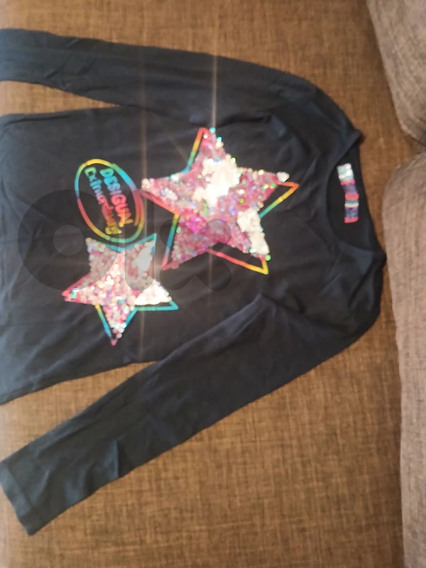 girls dark blue long sleeves top with sequins