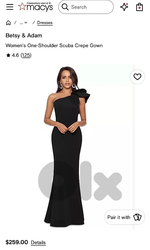 Long black dress; one showlder; MACY's brand