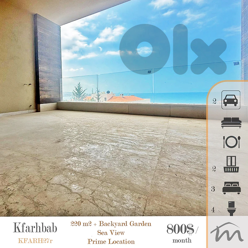 Kfarehbab | Signature | Furnished 220m² + Backyard Terrace | Sea View