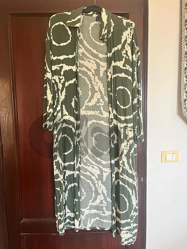 Green & White Cardigan Dress