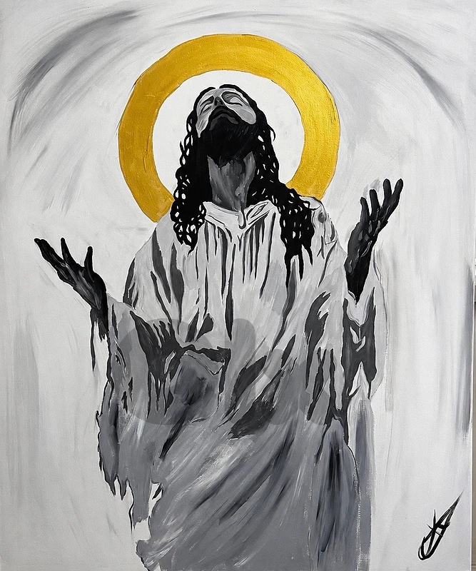 🎨 Large Hand-Painted Canvas – Jesus Artwork