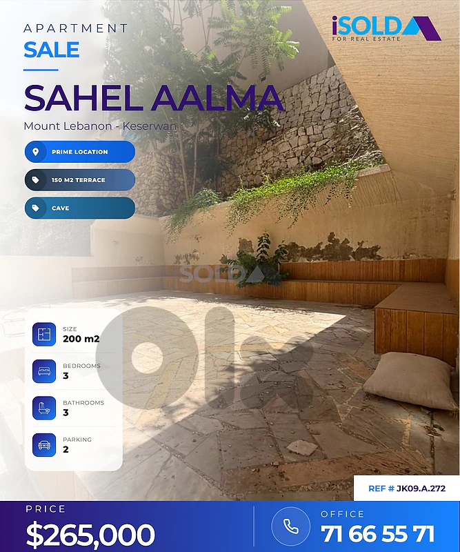 A 200 m2 gf apartment with a 150 m2 terrace for sale in Sahel aalma