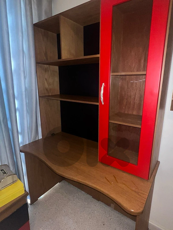 wooden study desk with shelves & glass cabinet - perfect condition