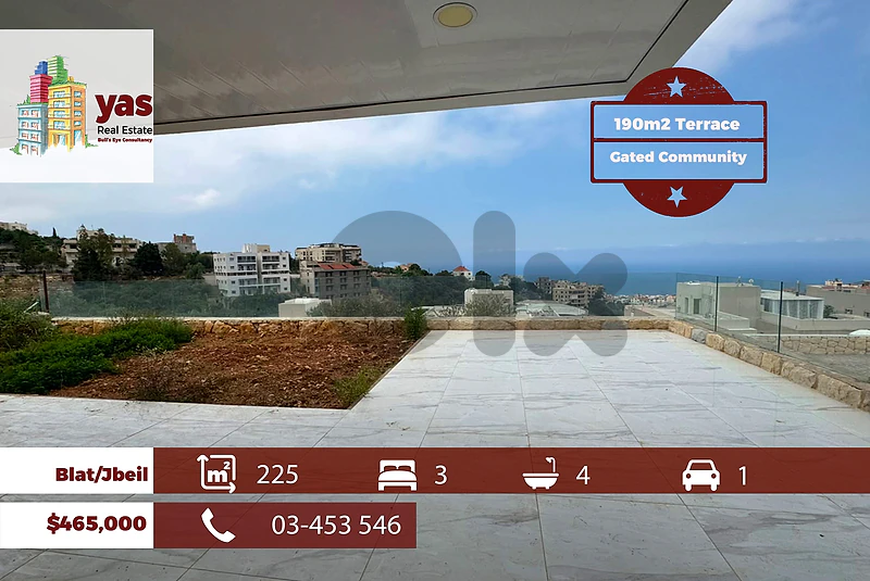 Blat/Jbeil 225m2 | 190m2 Terrace | Gated Community | Pool | HS/ABA