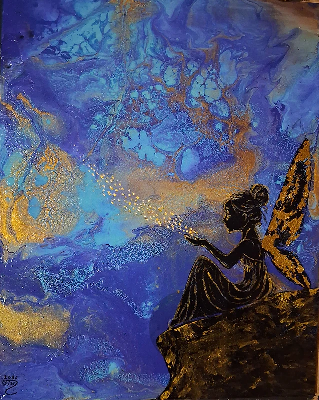acrylic painting of a magical fairy لوحة اكريليك رسم يد