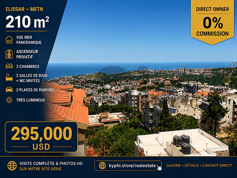 210 sqm Apartment -Sale in Elissar | Panoramic Sea View | Private Elev