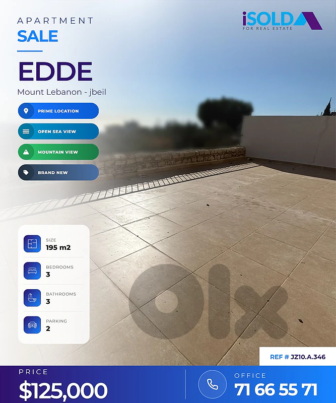 3bedroom apartment+terrace+sea view 4sale in Edde-Jbeilشقة في إده جبيل