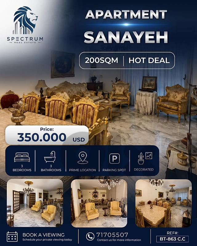 HOT DEAL ! APT IN SANAYEH PRIME | 200SQ | 3 BEDROOMS | BT-863