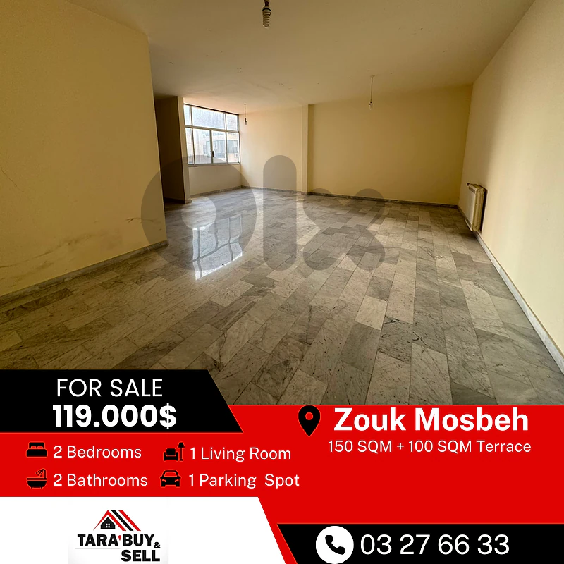 Apartment 150m+100m Terrace for sale in Zouk Mosbeh