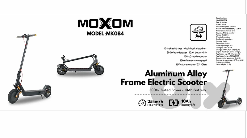 Moxom electric scooter 500w 10Ah battery 25km/hr seat sold separately