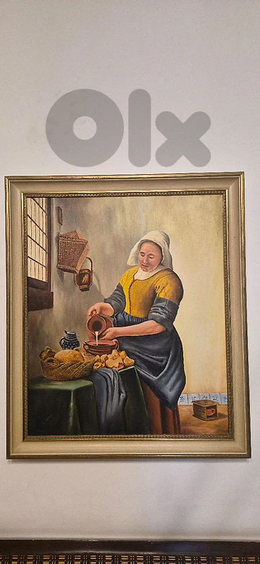 Hand-Painted Vermeer “The Milkmaid” Reproduction – Framed 58×68 cm