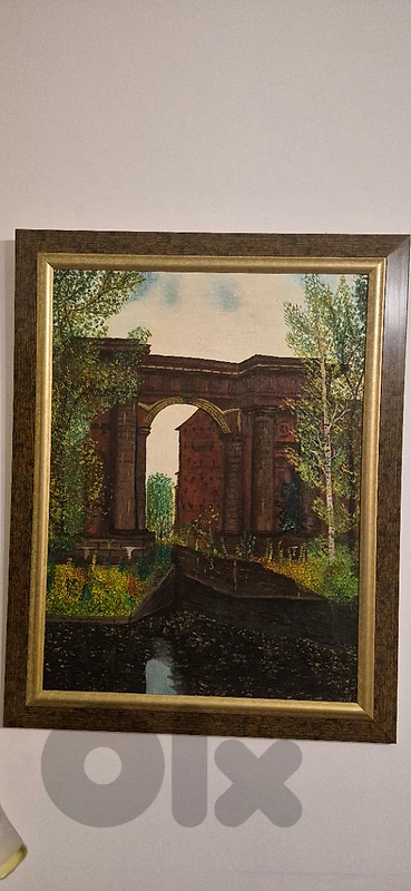 Hand-Painted Architectural Landscape on Canvas – Framed 55×70 cm