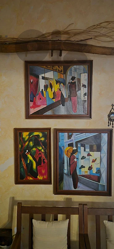 Set of 3 Hand-Painted Paintings After August Macke – Framed Art Coll.