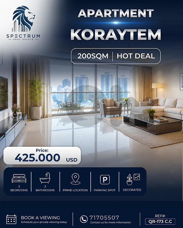 HOT DEAL ! APT IN KORAYTEM PRIME | 200SQ | 3 BEDS | QR-173