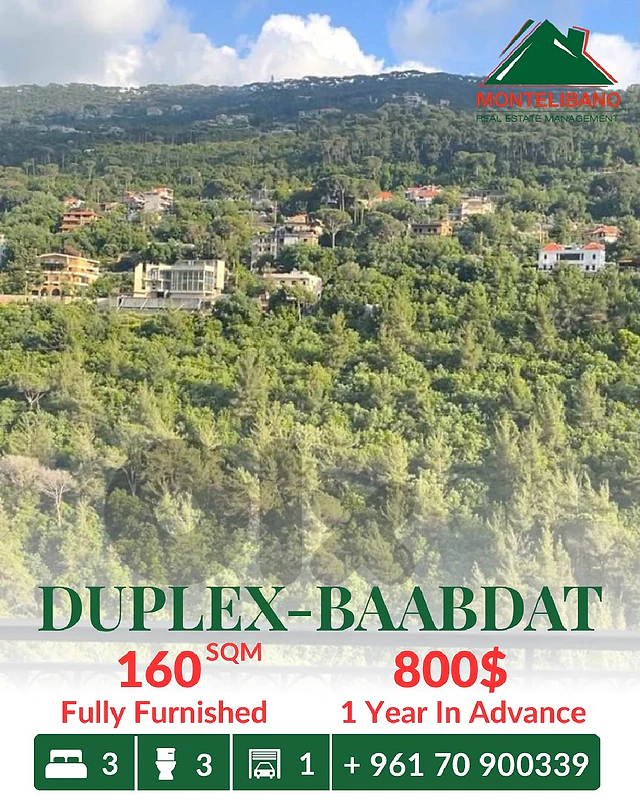 160 sqm Duplex For Rent in Baabdat بعبدات with Open View