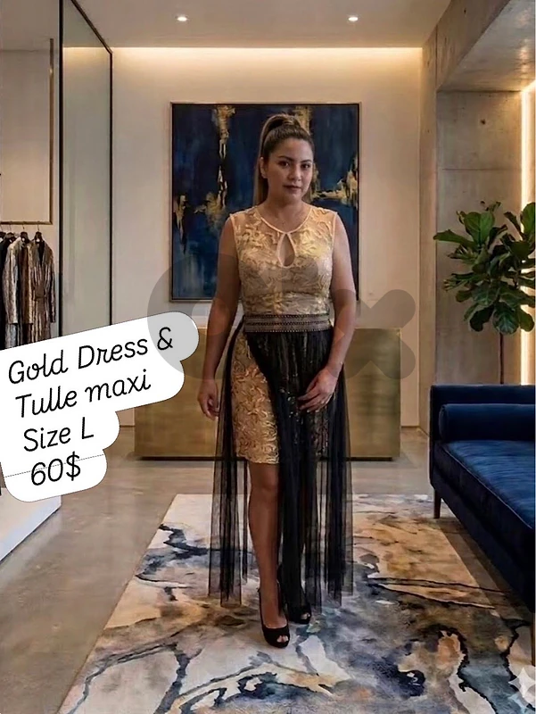 Gold dress with maxi black tulle