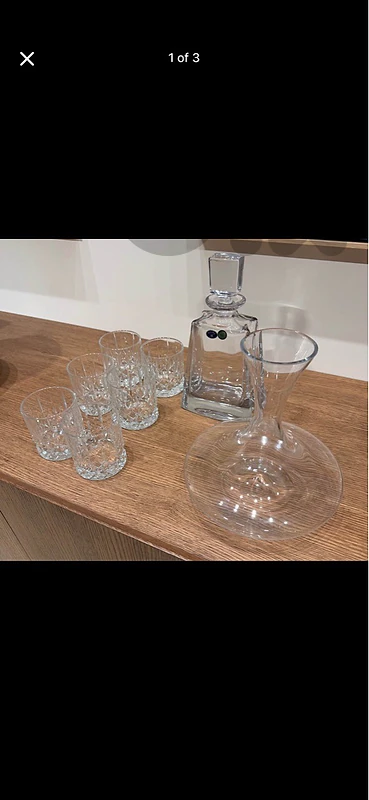 Crystal and glass carafe + cups