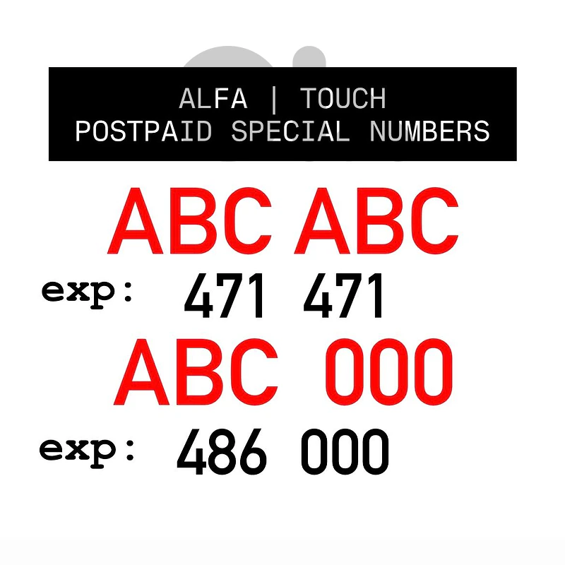 ALFA TOUCH POSTPAID SPECIAL MOBILE NUMBERS (limited quantity)