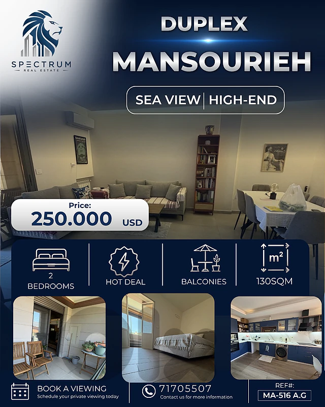 HIGH-END | DUPLEX | SEA VIEW | MANSOURIEH PRIME | BALCONIES, (MA-516)