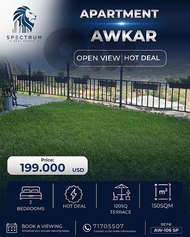 DECORATED APARTMENT IN AWKAR PRIME (190Sq) WITH GARDEN+VIEW, (AW-106)