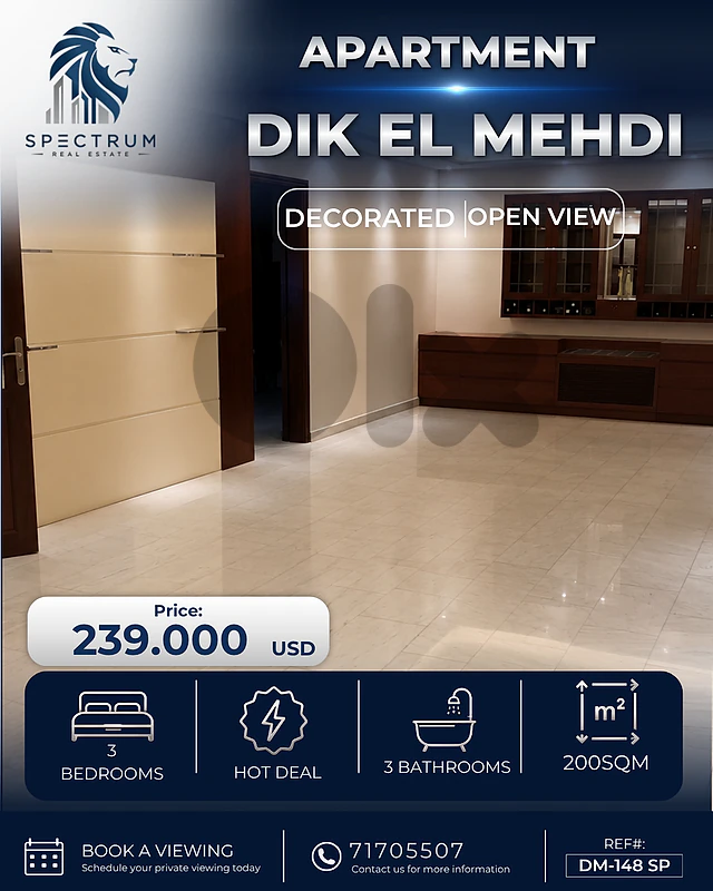 APARTMENT IN DIK EL MEHDI PRIME (210SQ) WITH VIEW , (DM-148)