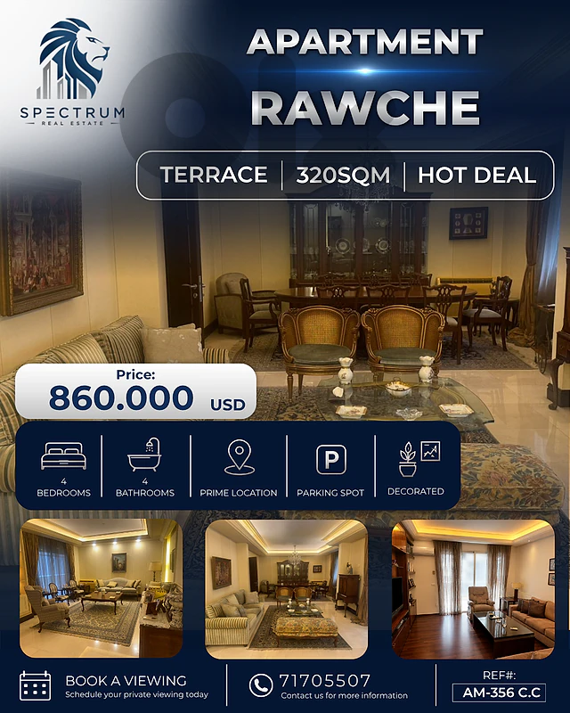 HOT DEAL ! APT IN RAWCHE PRIME , TERRACE | 320SQ | 4 BEDS | AM-356 C.C