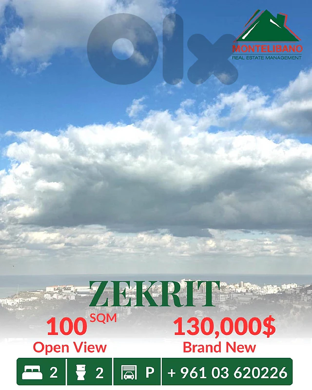 Brand New 100 sqm Apartment For Sale in Zekrit زكريت with Open View