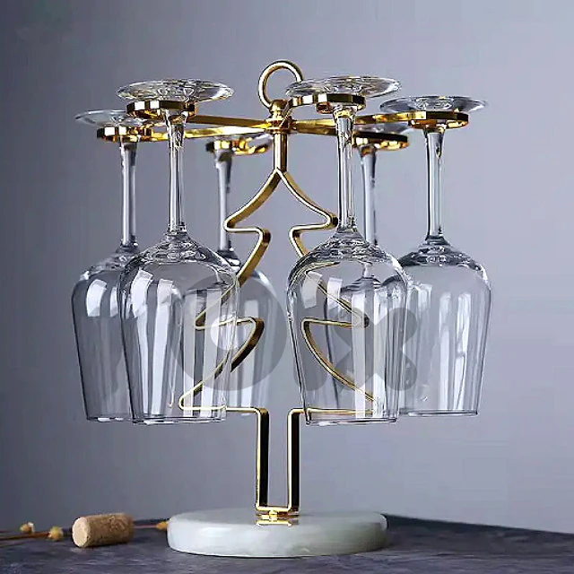 Christmas Tree Glass Holder, Golden Wine Rack for 6 Glasses