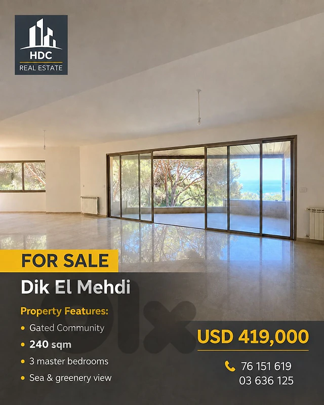 Dik el Mehdi Gated Community 240 sqm 3 master bedrooms sea view
