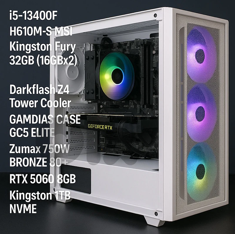 gaming PC with monitor, ups, keyboard and mouse and a mouse pad