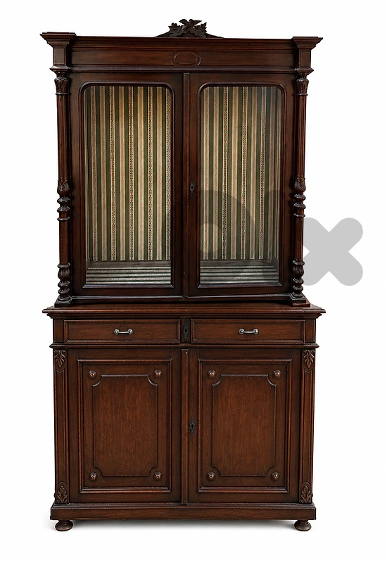Antique Victorian Mahogany Two-Piece Display Cabinet