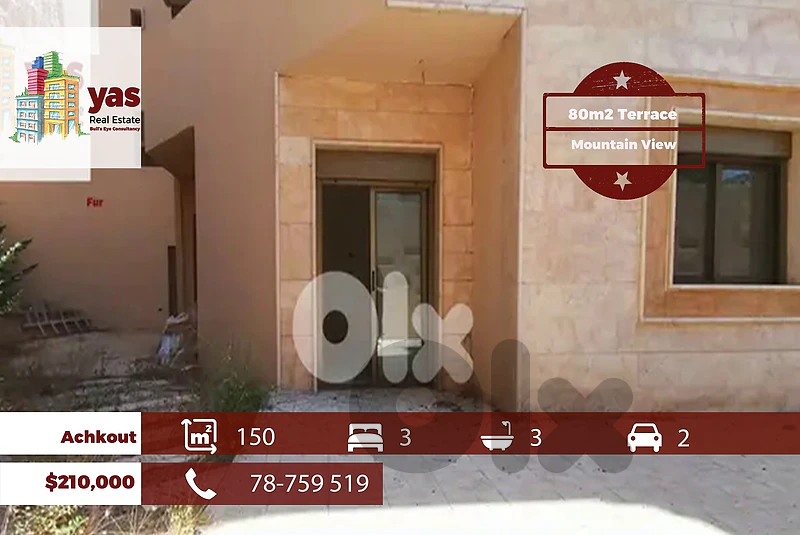 Achkout 150m2 | 80m2 Terrace | Brand New | Mountain View | TK |