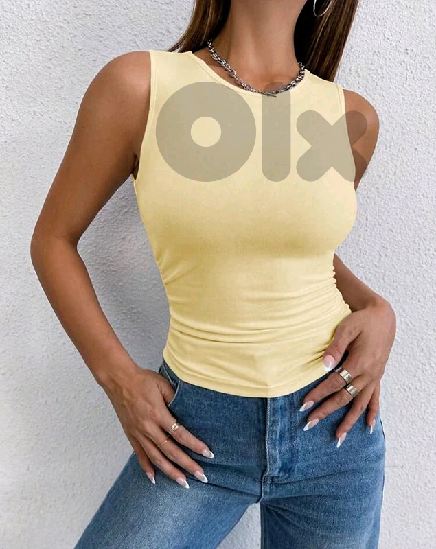 Women's Solid Color Round Neck Pleated Casual Tank Top