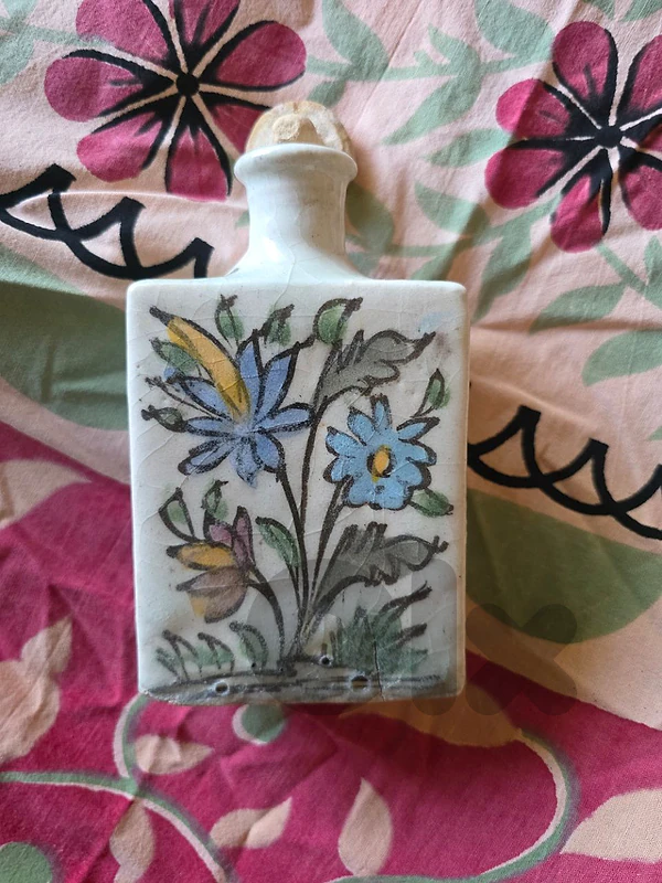 Antique Persian Qajar Pottery Bottle with Stopper