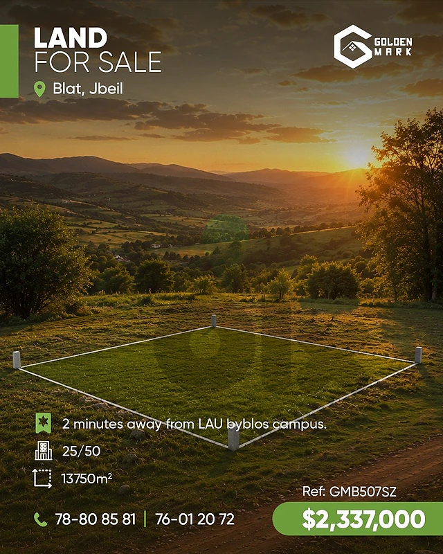 GMB507SZ -Land For Sale In Blat Near LAU - أرض للبيع في بلاط بالقرب من