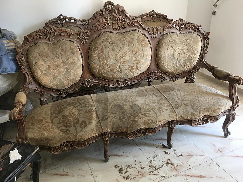 French Antique Hand-Carved Sofa Set   طقم 4 كنبايات فرنسي أنتيك محفور