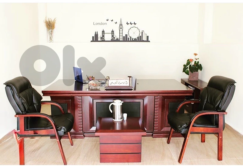 Wood Office + 1 leather main chair + 2 front chairs + 2 drawers