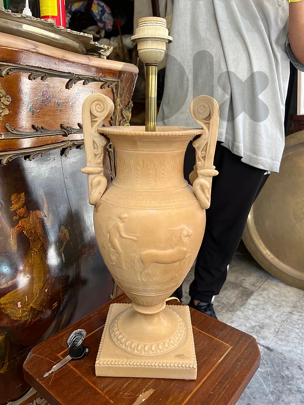 Antique Carved Neoclassical Art Deco Alabaster Urn Lamp With Swan