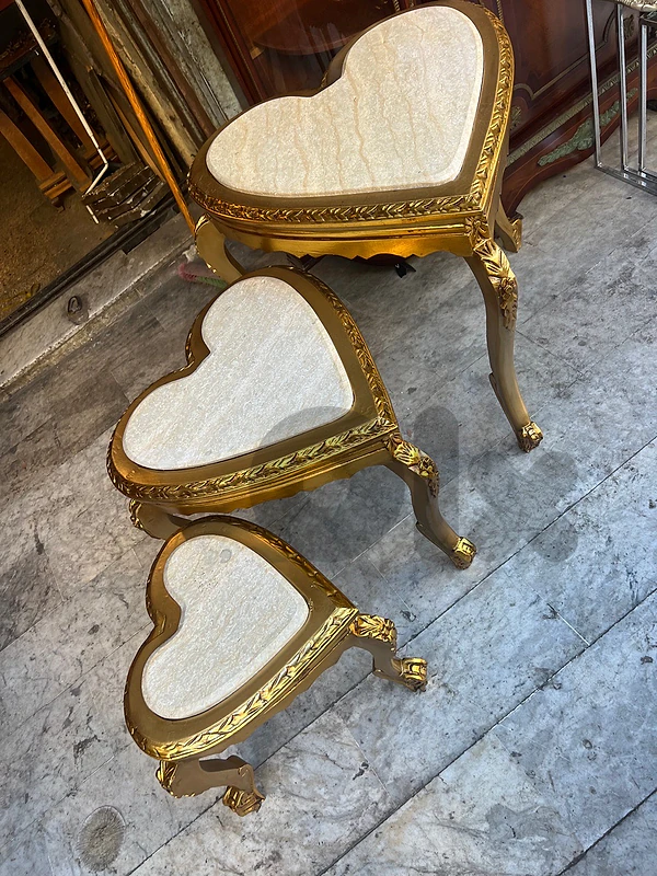 Set of 3 pcs coffe love frensh with marble 350$  طقم ٣ قطع طاولات