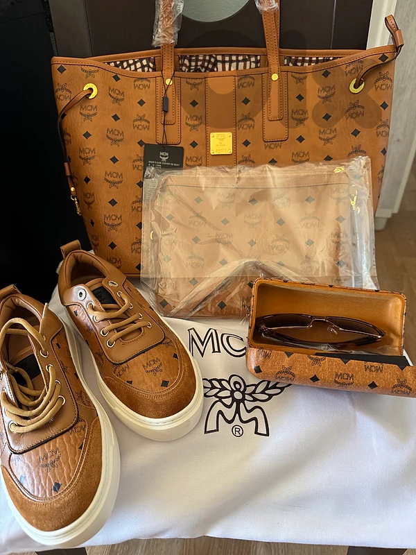 MCM Tote bag, Shoes size 7, and Sunglasses