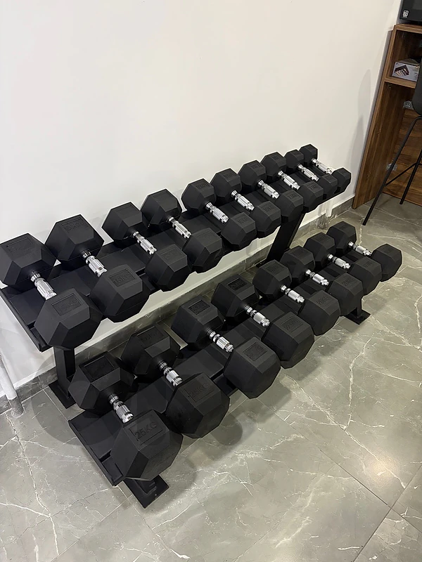 Hexagonal dumbells with rack