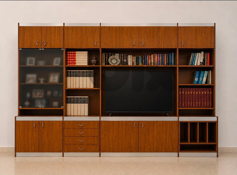 Solid Wood Wall Unit / Bookshelf with TV Space