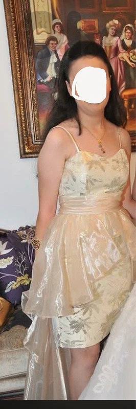 Swing Gold Floral Formal Mini Dress with Organza Overlay