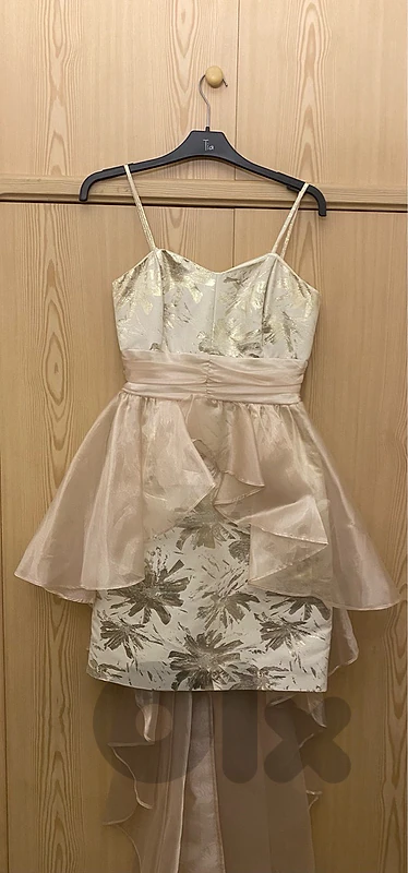 Swing Gold Floral Formal Mini Dress with Organza Overlay