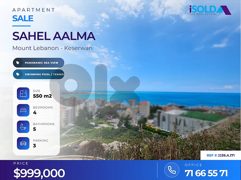 Exceptional Sahel Alma Luxurious Apartment + panoramic sea view 4sale