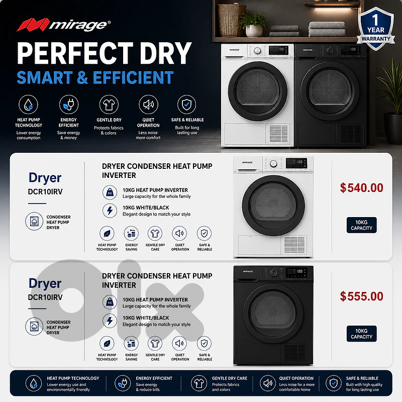 MIRAGE Washing Machines & Dryers Collection - 1 Year Warranty
