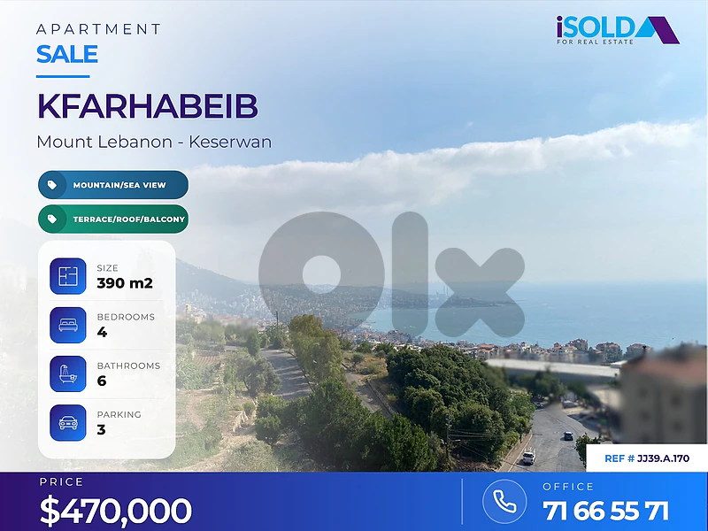 250 m2 Lux Duplex+270 m2 Ext.+Open Sea/Mountain View 4sale in Kfarhbab
