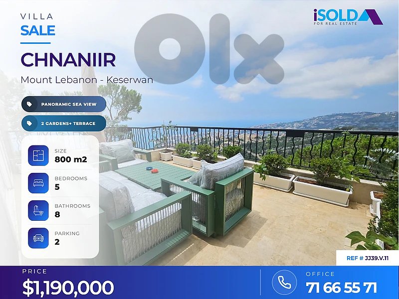 800 m² Furnished Triplex Villa + Panoramic Sea View 4Sale in Chnaniir 800 m² Furnished Triplex Villa + Panoramic Sea View 4Sale in Chnaniir