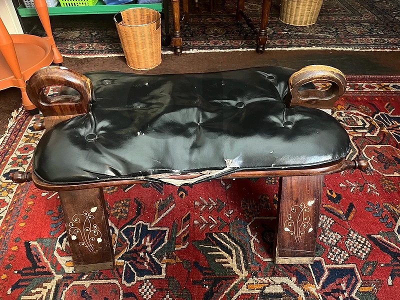Vintage Mid-Century Camel Saddle Stool / Footstool (Needs Upholstery)